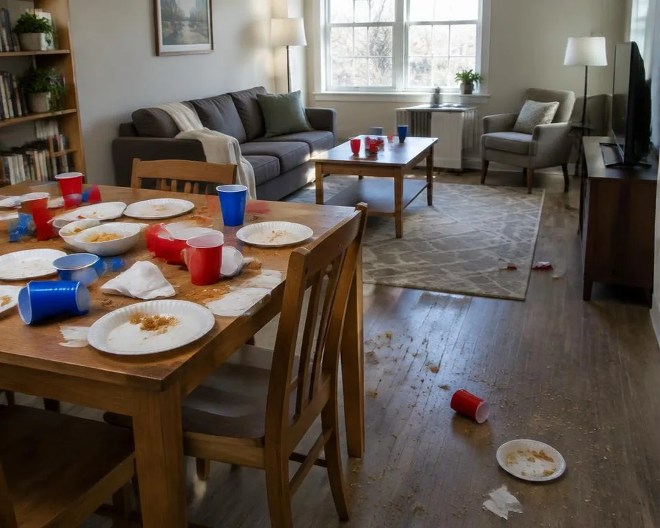 Illustrative after-party cleaning example before the visit