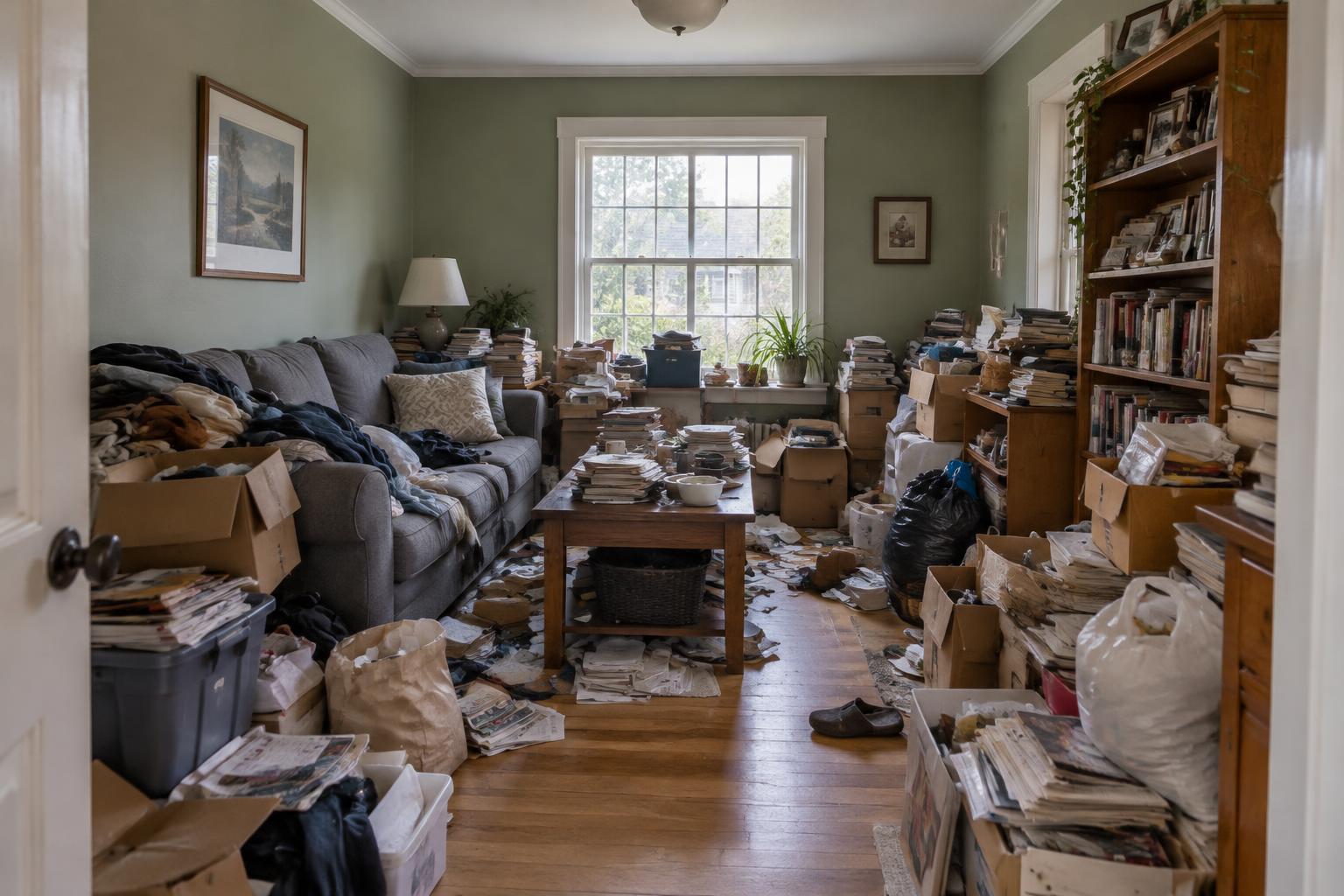 Illustrative hoarder / heavy-duty cleaning example before the visit