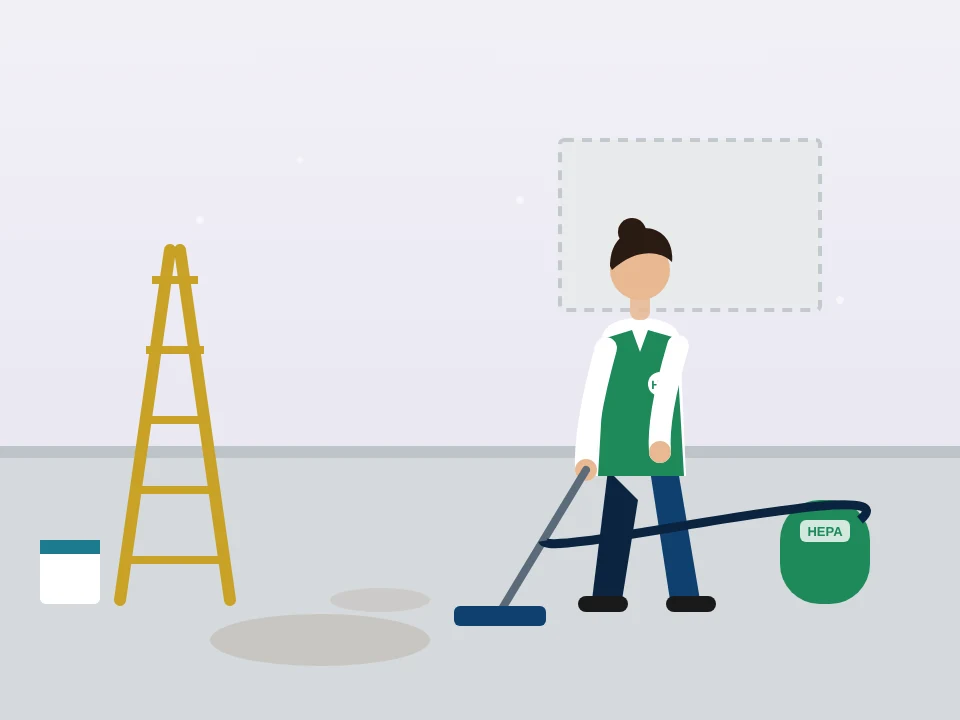 Illustration of post-construction cleaning with a HEPA vacuum after a renovation in Corona & East Elmhurst, New York