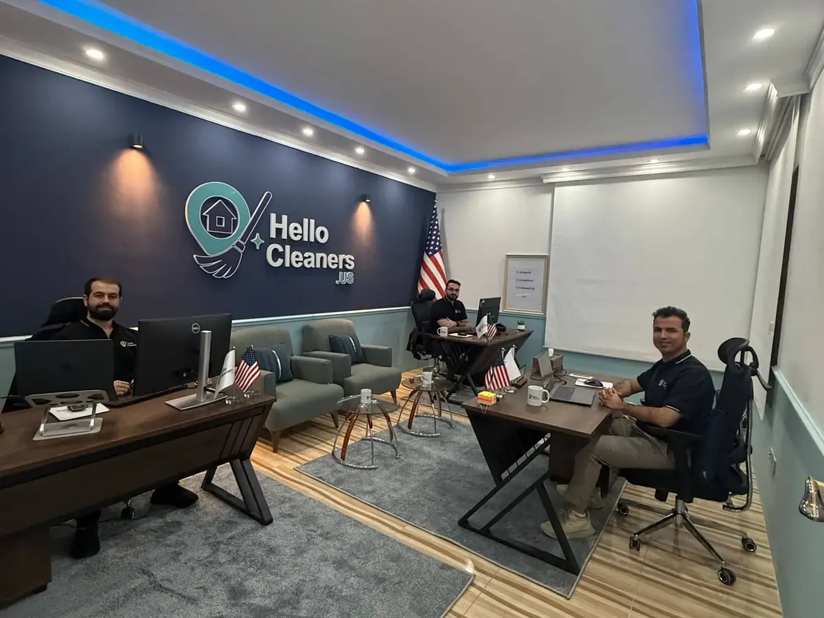 The Hello Cleaners team at the Hello Cleaners office