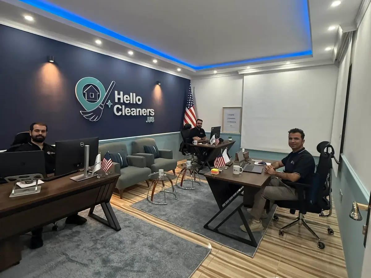 The Hello Cleaners team at the Hello Cleaners office