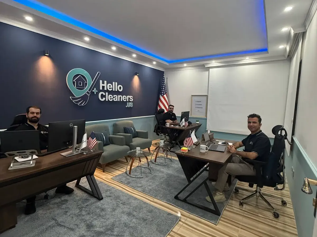The Hello Cleaners team at the Hello Cleaners office