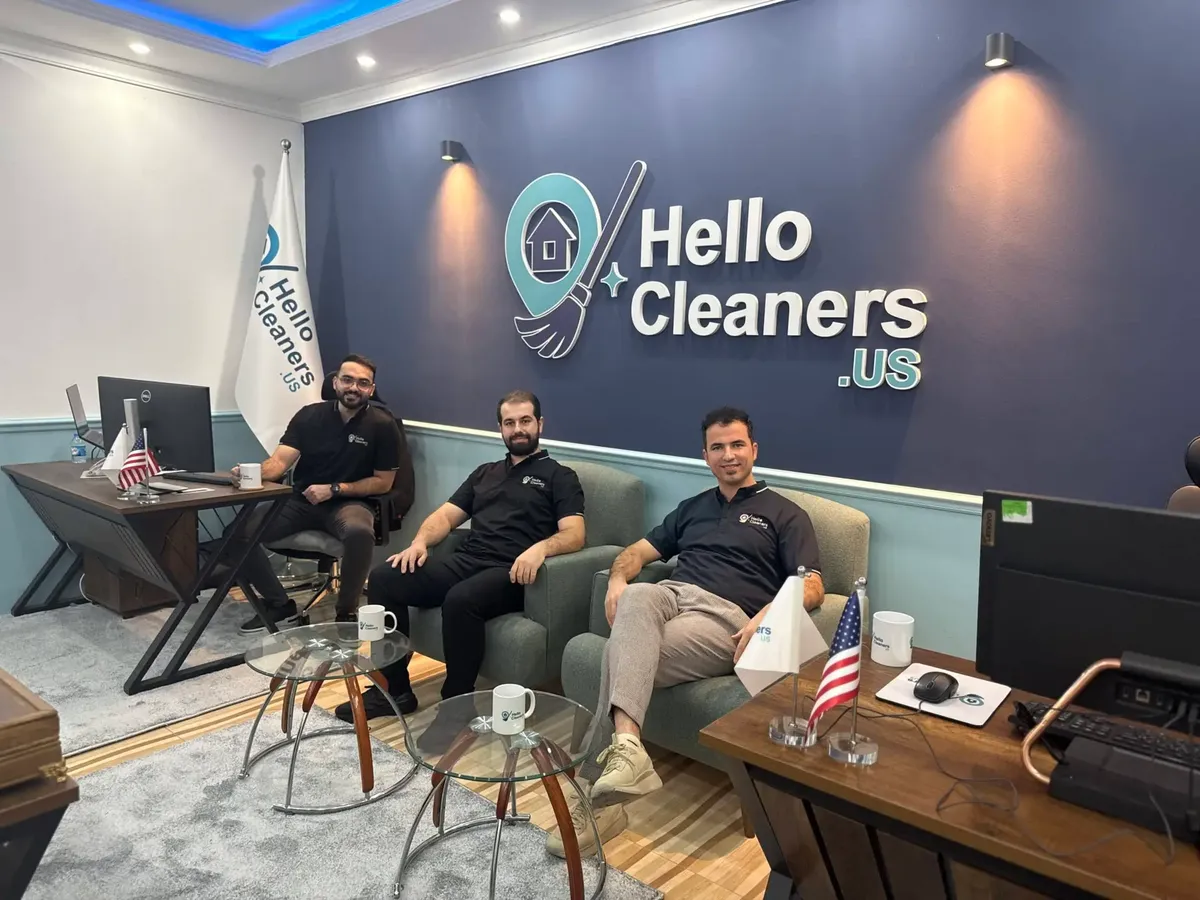 The Hello Cleaners team at the Hello Cleaners office