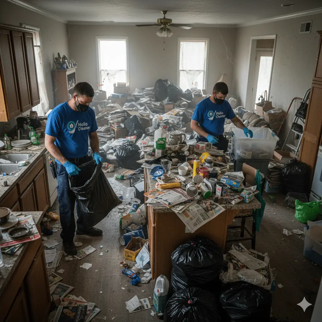 Cluttered room before a hoarder clean