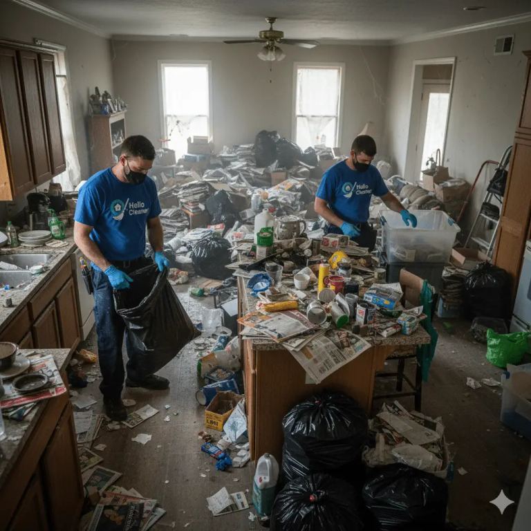 Cluttered room before a hoarder clean