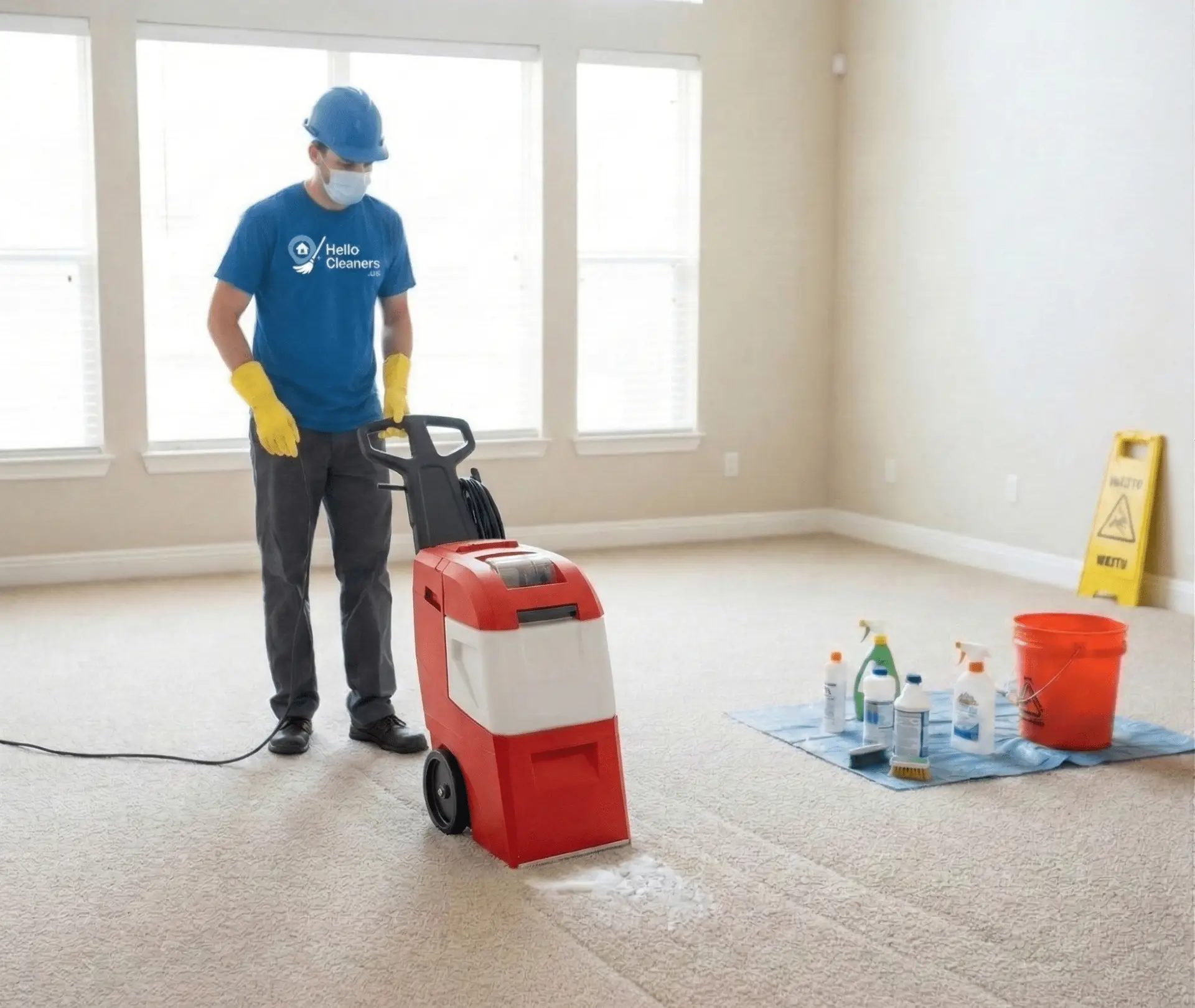 Rug and carpet cleaning in progress
