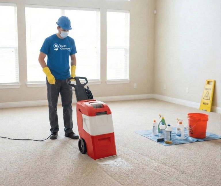 Rug and carpet cleaning in progress